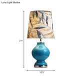 Blue Modern Nightstand Lamp - Stylish Fabric Barrel Design For Bedside