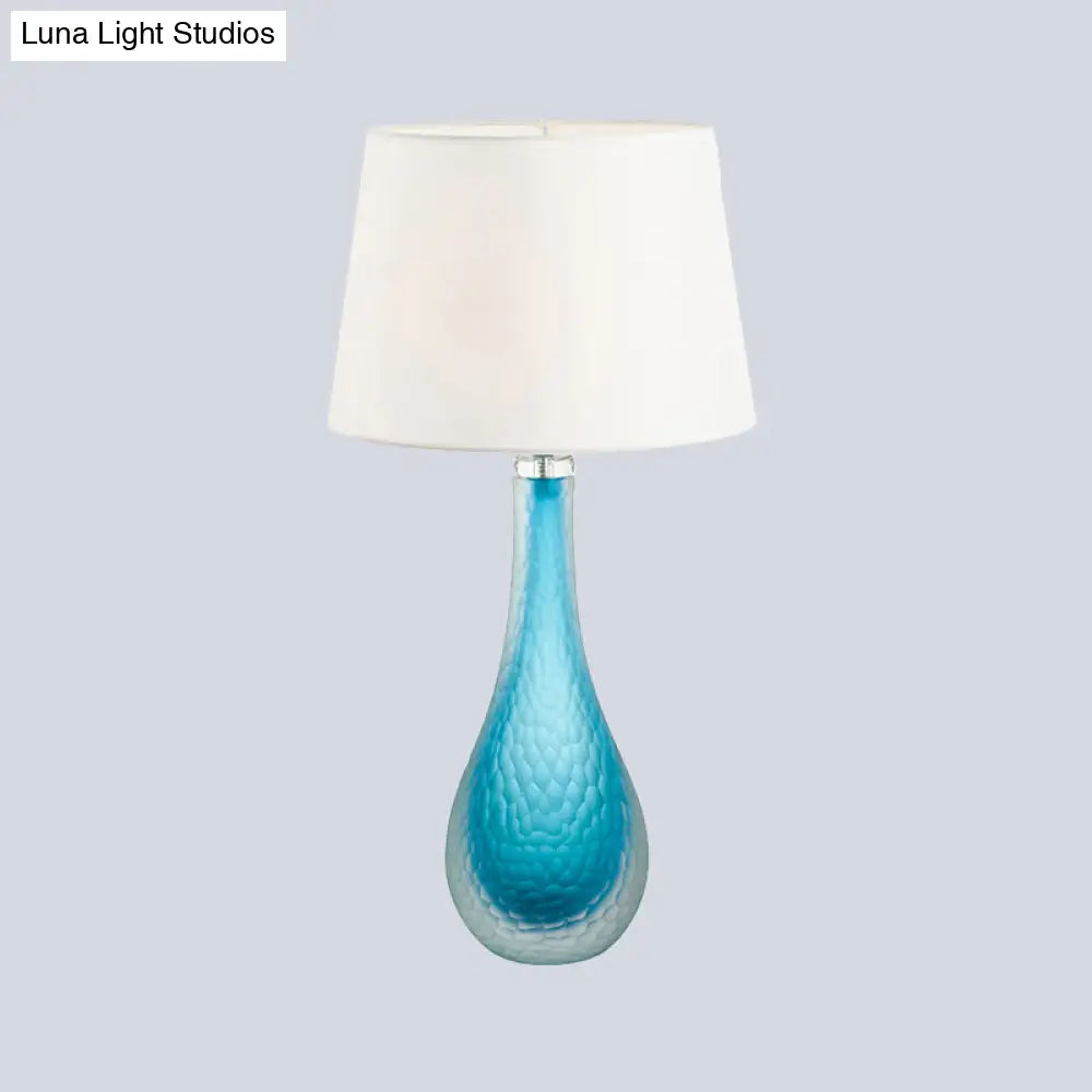 Blue Modernist Nightstand Lamp With Tapered Shade And Reading Light