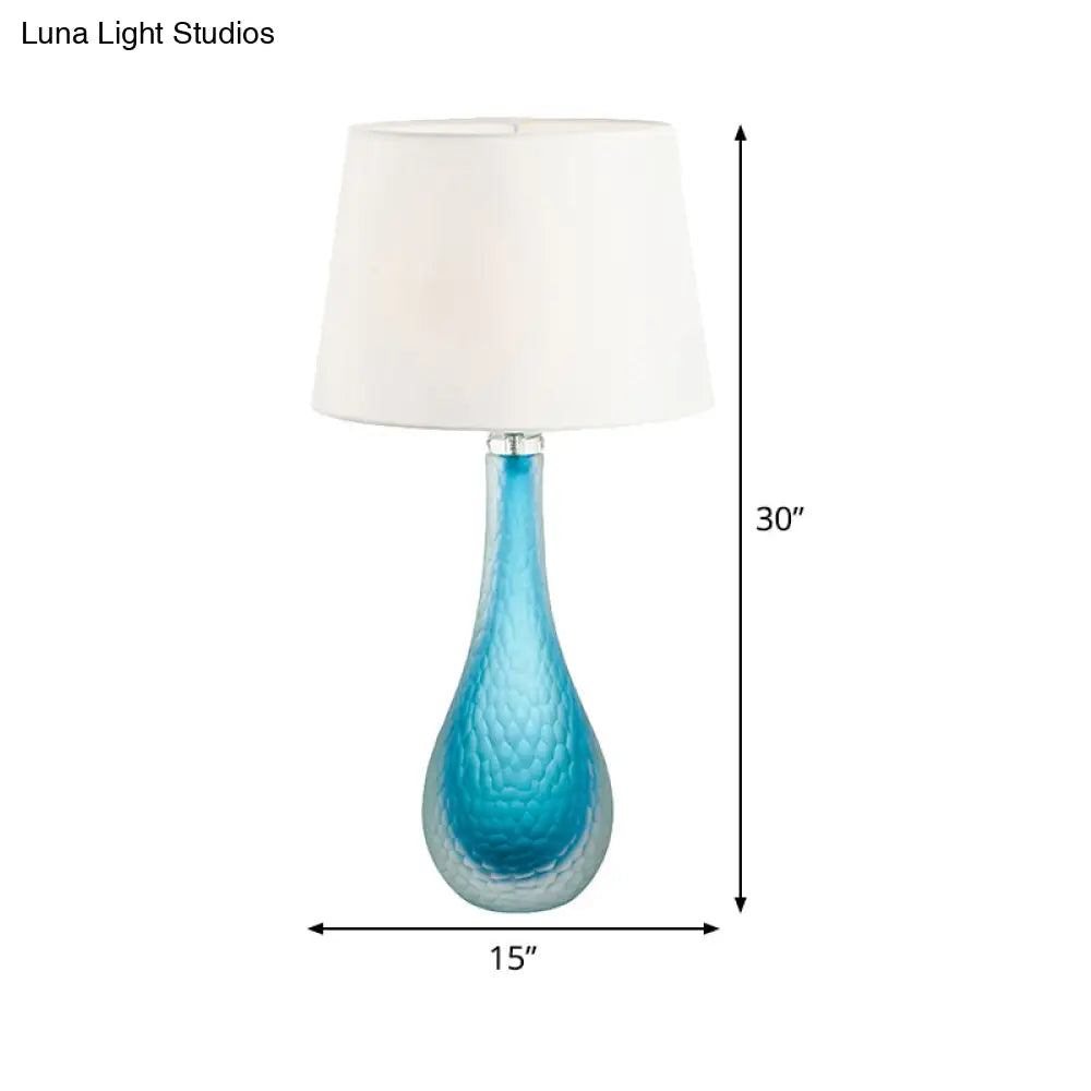 Blue Modernist Nightstand Lamp With Tapered Shade And Reading Light