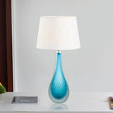 Blue Modernist Nightstand Lamp With Tapered Shade And Reading Light