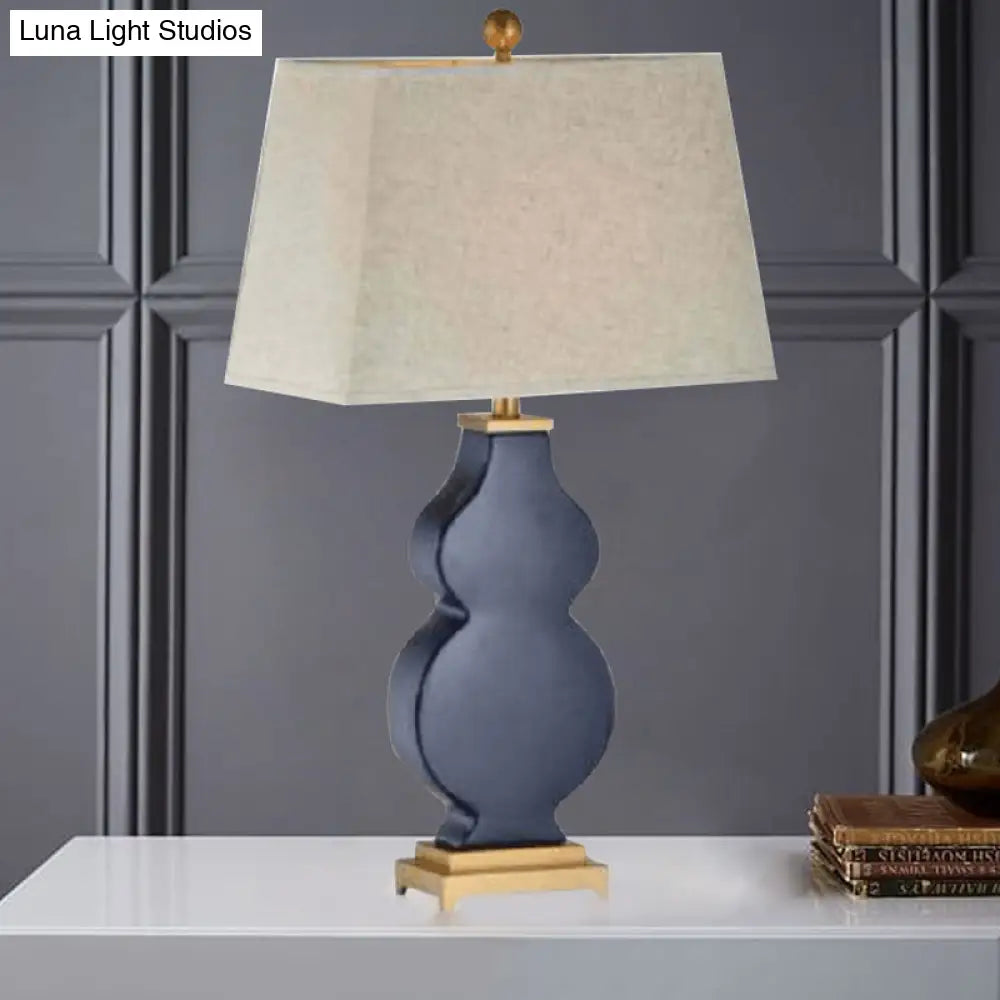 Blue Modernist Pagoda Desk Lamp: 1-Bulb Fabric Night Table Light For Bedroom