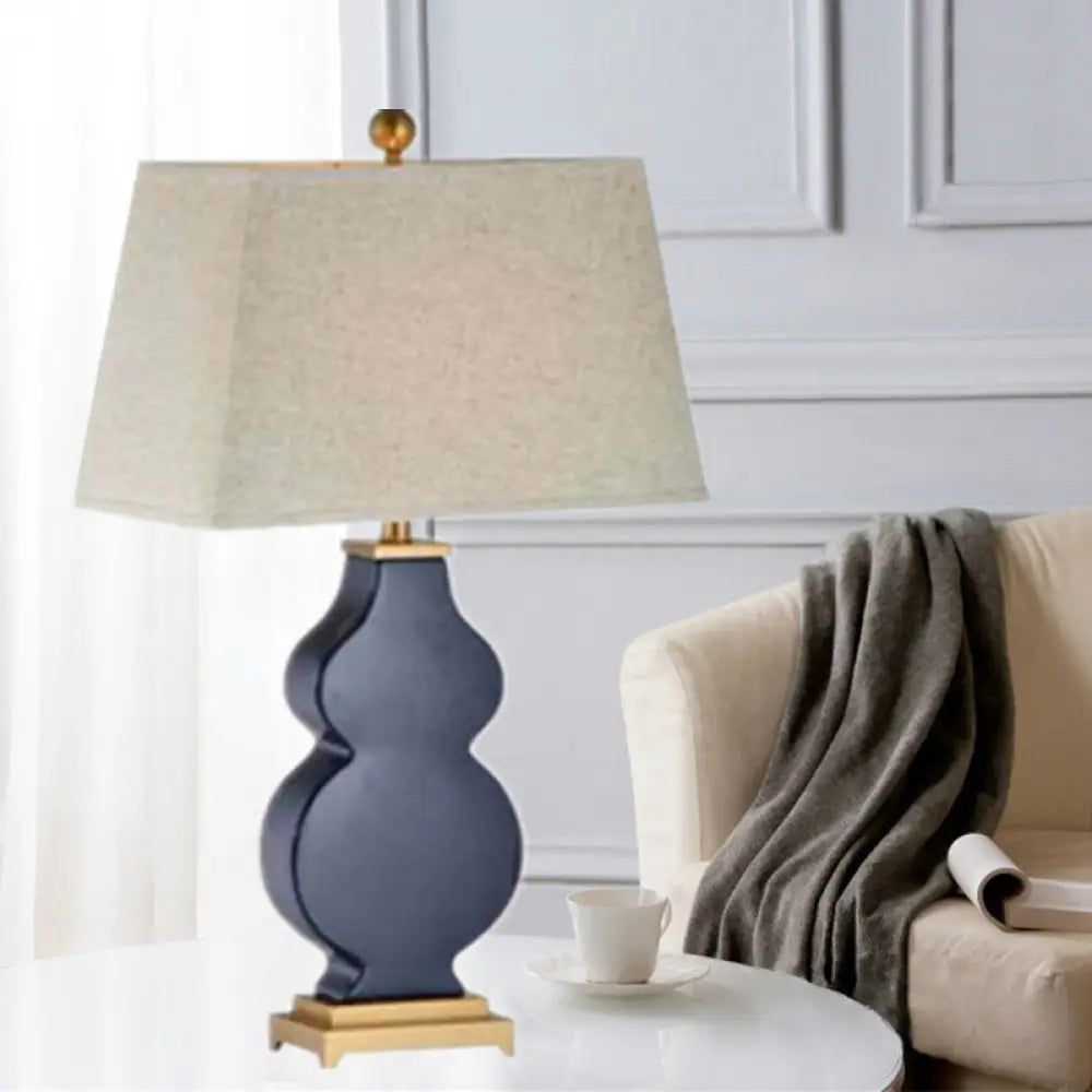 Blue Modernist Pagoda Desk Lamp: 1-Bulb Fabric Night Table Light For Bedroom