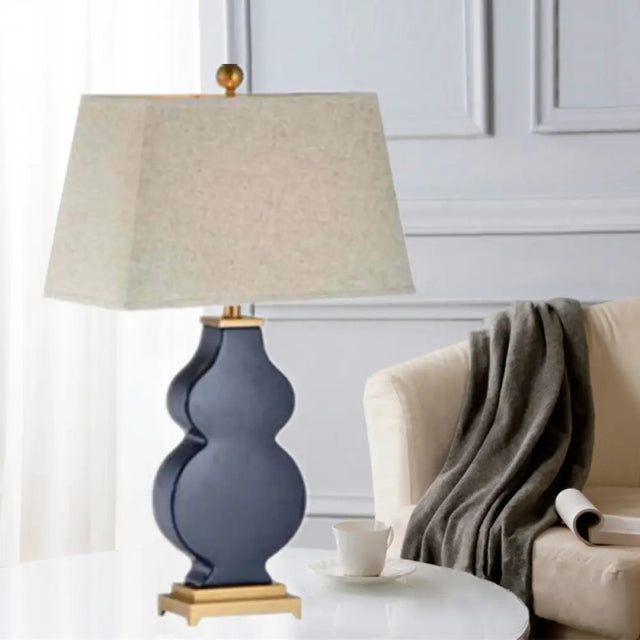 Blue Modernist Pagoda Desk Lamp: 1-Bulb Fabric Night Table Light For Bedroom