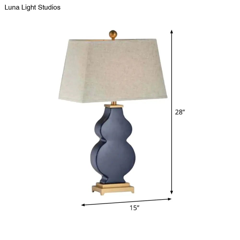 Blue Modernist Pagoda Desk Lamp: 1-Bulb Fabric Night Table Light For Bedroom