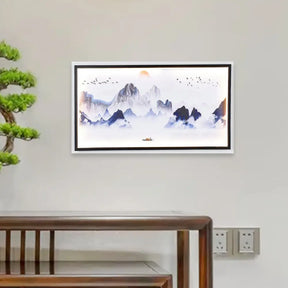 Blue Mountains Asian Led Fabric Wall Mount Light Fixture For Living Room - Patterned Mural