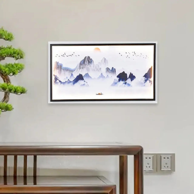 Blue Mountains Asian Led Fabric Wall Mount Light Fixture For Living Room - Patterned Mural