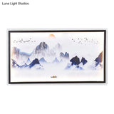 Blue Mountains Asian Led Fabric Wall Mount Light Fixture For Living Room - Patterned Mural