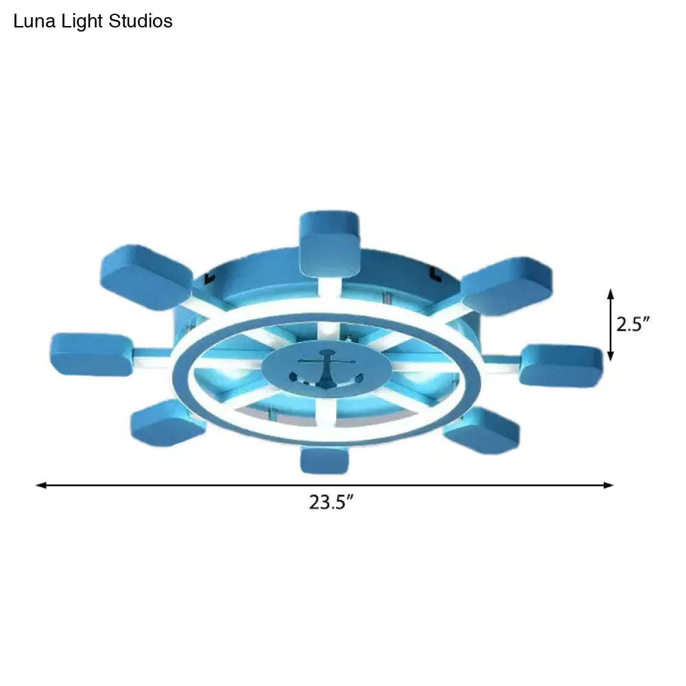Blue Nautical Rudder Led Ceiling Light With Anchor Metal Lamp - Perfect For Kid’s Bedrooms