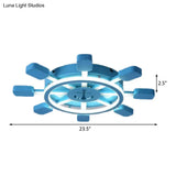 Blue Nautical Rudder Led Ceiling Light With Anchor Metal Lamp - Perfect For Kid’s Bedrooms