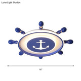 Blue Nordic Rudder Led Flush Ceiling Light For Bedroom - Acrylic Circle Design