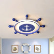 Blue Nordic Rudder Led Flush Ceiling Light For Bedroom - Acrylic Circle Design