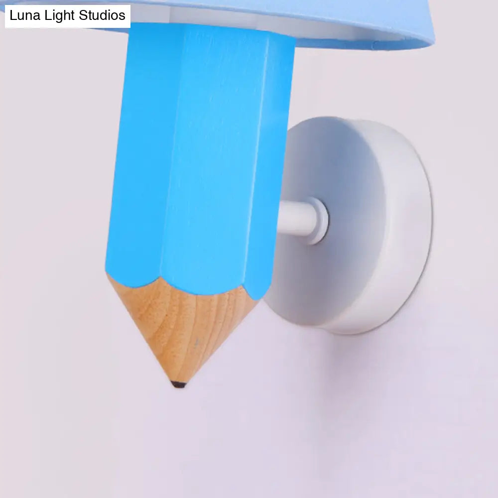 Blue Pencil Wall Light For Childs Bedroom - Modern Sconce With Tapered Shade