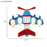 Blue Plane Ivory Glass Flushmount Lighting For Boys Bedroom - 3/4 Heads Ceiling Fixture
