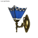 Blue Pyramid Nautical Mission Stained Glass Wall Mount Light - Ideal For Foyer Lighting