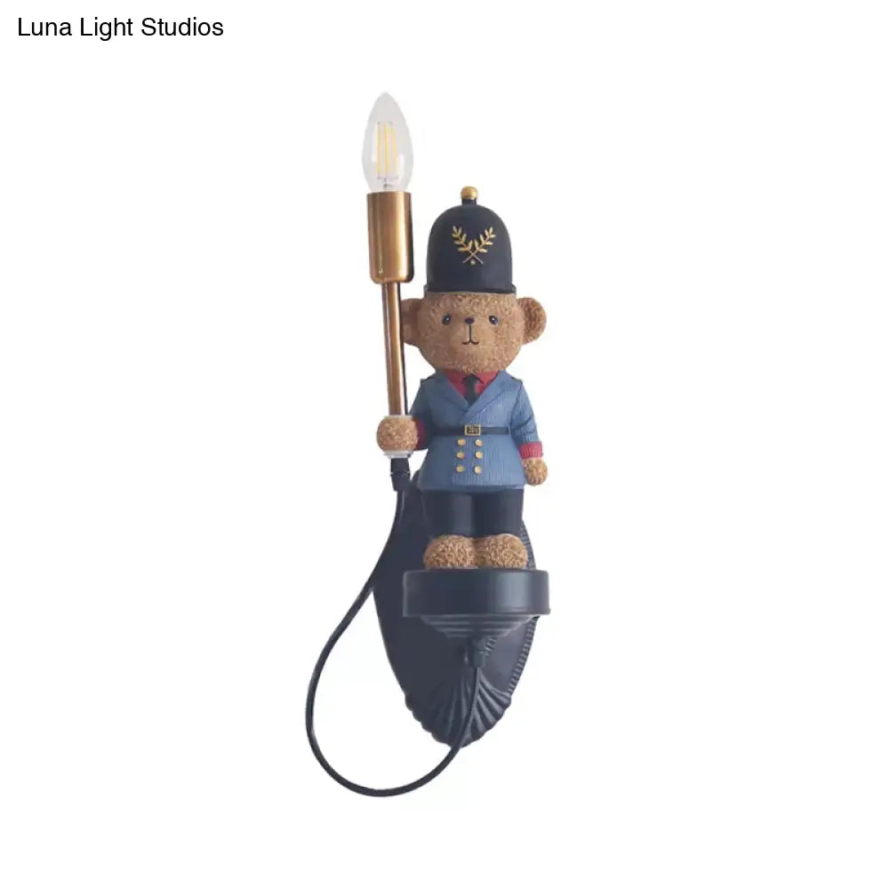 Blue Resin Teddy Bear Wall Light For Kindergarten - Perfect A Soft Lovely Nightlight