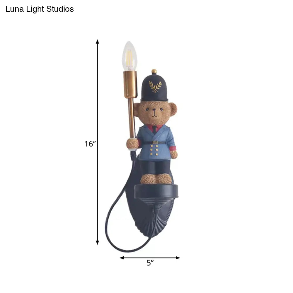 Blue Resin Teddy Bear Wall Light For Kindergarten - Perfect A Soft Lovely Nightlight