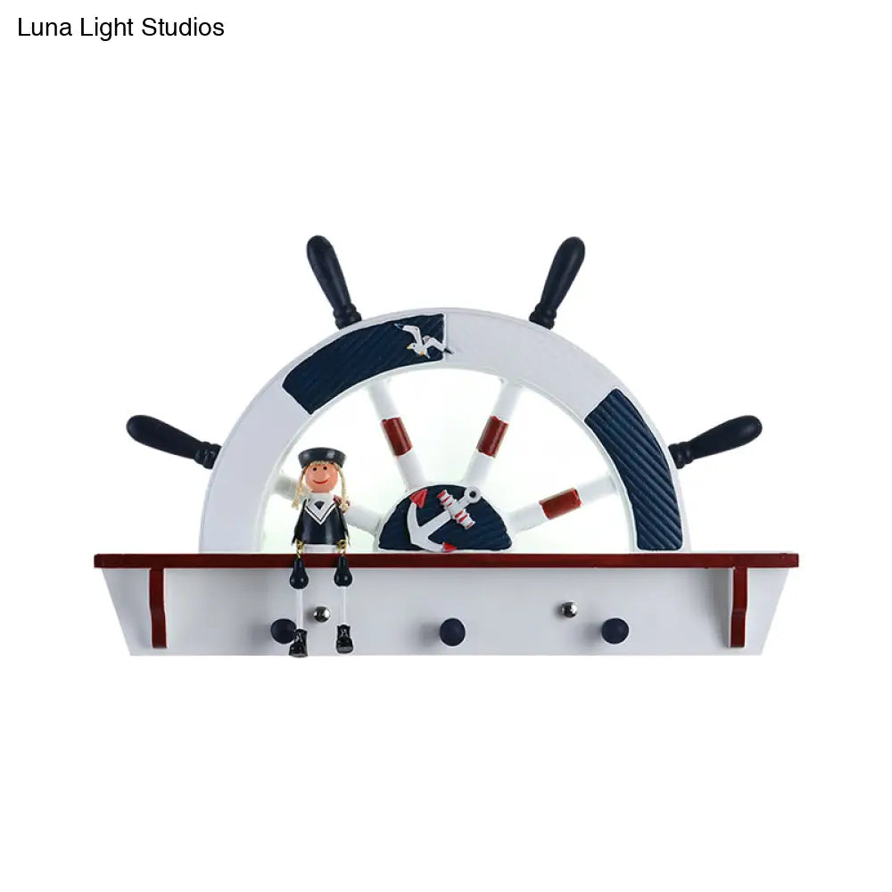 Blue Sailor Mediterranean Led Wall Sconce With Wood Rudder Flush Mount