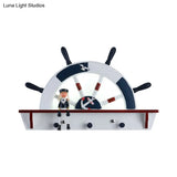 Blue Sailor Mediterranean Led Wall Sconce With Wood Rudder Flush Mount