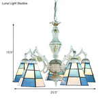 Blue Stained Glass 5-Light Chandelier With Adjustable Chain For Foyer