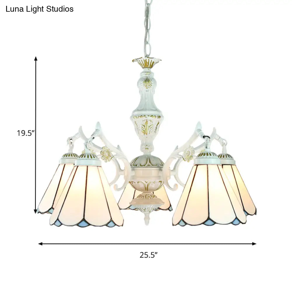 Blue Stained Glass 5-Light Chandelier With Adjustable Chain For Foyer