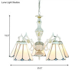 Blue Stained Glass 5-Light Chandelier With Adjustable Chain For Foyer