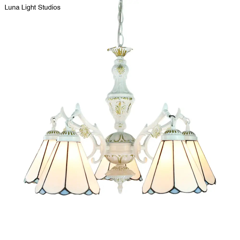 Blue Stained Glass 5-Light Chandelier With Adjustable Chain For Foyer