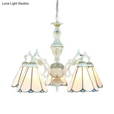Blue Stained Glass 5-Light Chandelier With Adjustable Chain For Foyer