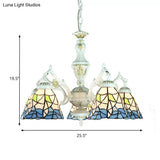 Blue Stained Glass 5-Light Chandelier With Adjustable Chain For Foyer