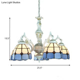 Blue Stained Glass 5-Light Chandelier With Adjustable Chain For Foyer