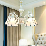 Blue Stained Glass 5-Light Chandelier With Adjustable Chain For Foyer / Gem