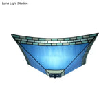 Blue Stained Glass Ceiling Light: Flush Mount With Tiffany Style Pyramid Shade - Perfect For Living
