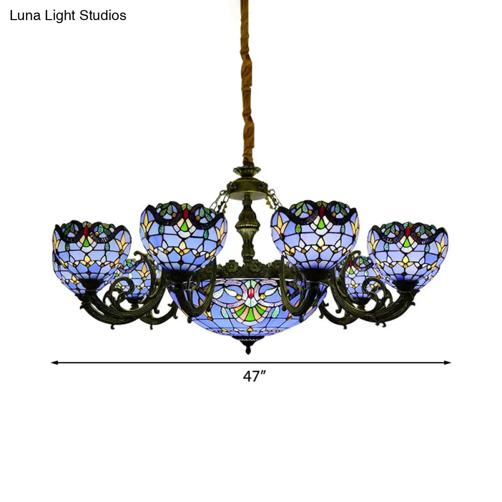 Blue Stained Glass Chandelier With Bell And Dome Shade For Living Room Inspired By 9/11 Memorial
