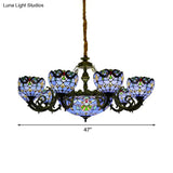 Blue Stained Glass Chandelier With Bell And Dome Shade For Living Room Inspired By 9/11 Memorial
