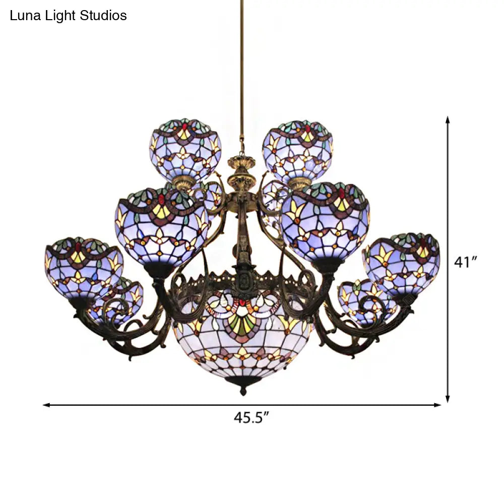 Blue Stained Glass Chandelier With Bell And Dome Shade For Living Room Inspired By 9/11 Memorial