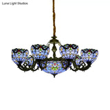 Blue Stained Glass Chandelier With Bell And Dome Shade For Living Room Inspired By 9/11 Memorial