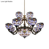 Blue Stained Glass Chandelier With Bell And Dome Shade For Living Room Inspired By 9/11 Memorial