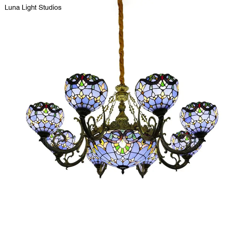 Blue Stained Glass Chandelier With Bell And Dome Shade For Living Room Inspired By 9/11 Memorial