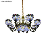 Blue Stained Glass Chandelier With Bell And Dome Shade For Living Room Inspired By 9/11 Memorial