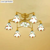 Blue Stained Glass Cone Semi Flush Lamp - Nautical Style Ceiling Light (4/6/7-Lights)