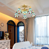 Blue Stained Glass Cone Semi Flush Lamp - Nautical Style Ceiling Light (4/6/7-Lights) 6 /