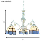 Blue Stained Glass Pendant Chandelier With Traditional Pattern For Indoor Dining