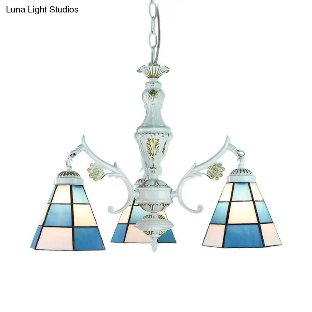 Blue Stained Glass Pendant Chandelier With Traditional Pattern For Indoor Dining