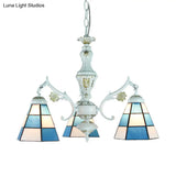 Blue Stained Glass Pendant Chandelier With Traditional Pattern For Indoor Dining