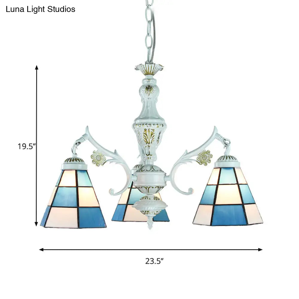 Blue Stained Glass Pendant Chandelier With Traditional Pattern For Indoor Dining