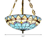 Blue Bowl Retro Style Stained Glass Semi Flush Ceiling Fixture For Coffee Shop