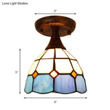 Stylish Mediterranean Ceiling Light: Mini Semi Flush Blue Stained Glass With 1 Light For Corridor