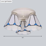 Blue Stained Glass Tiffany Ceiling Lamp For Living Room - Leaf/Stripes Flush Mount With 3/6 Lights