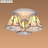 Blue Stained Glass Tiffany Ceiling Lamp For Living Room - Leaf/Stripes Flush Mount With 3/6 Lights
