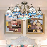 Blue Stained Glass Tiffany Pendant Lamp With 7/9 Light Cone Ceiling Chandelier 9 /