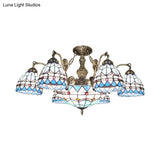 Blue Stained Glass Tiffany Pendant Lamp With 7/9 Light Cone Ceiling Chandelier